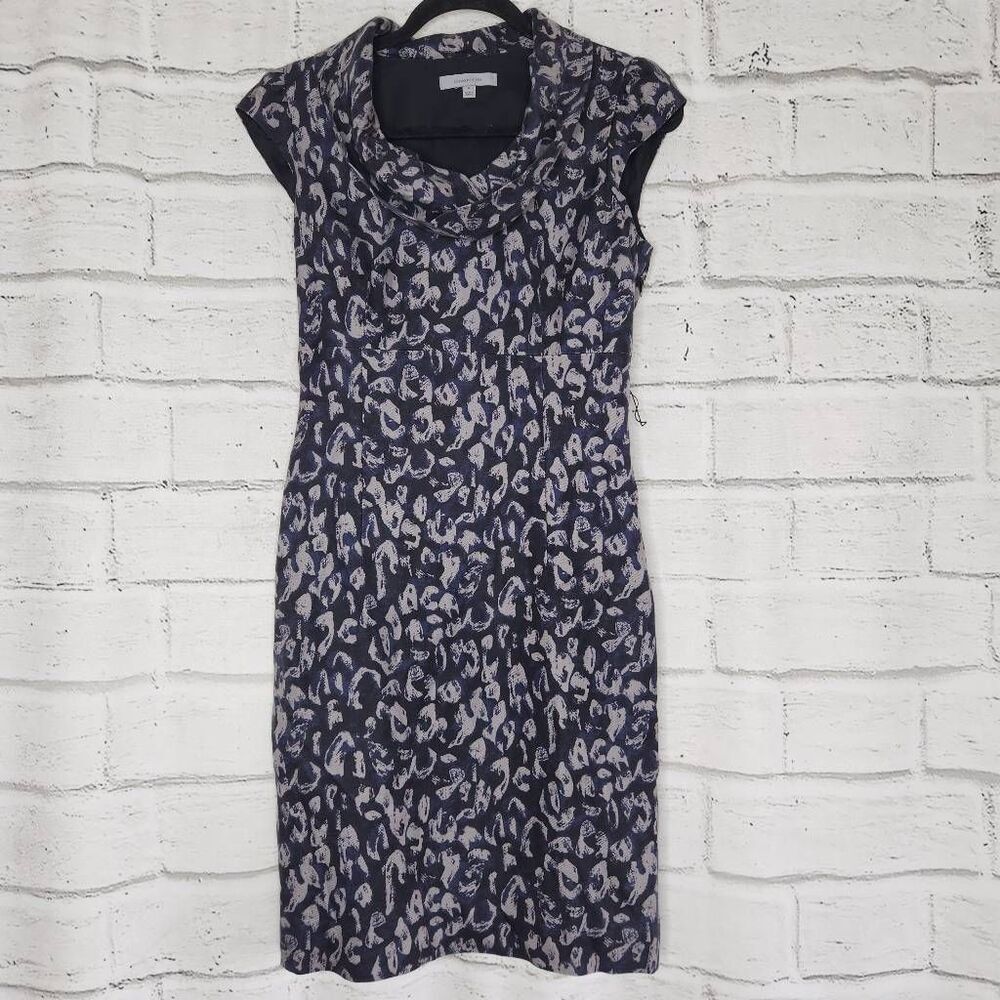 Classiques Entier Multicolor Cowl Neck Silk Wool Cap Sleeve Sheath Dress Size 4
